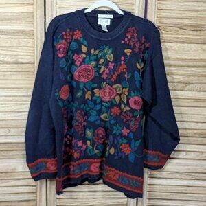 VINTAGE Van Heusen Floral Hand Embroidered Sweater Size XL